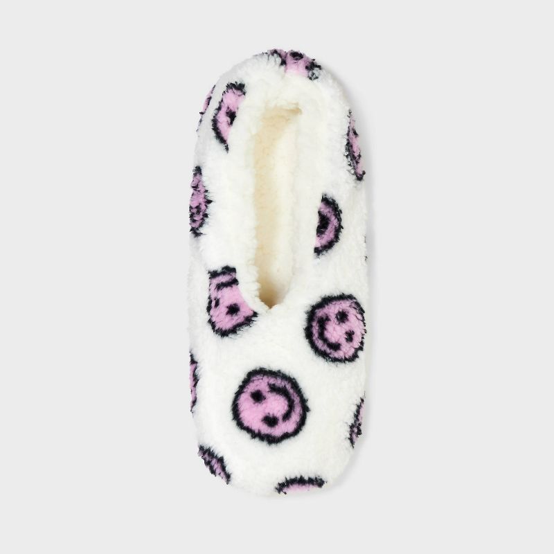 Girls' Smiley Slipper Socks - art class™ White/Pink, 4 of 6