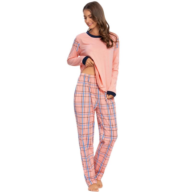 cheibear Womens Sleepwear Pjs Lounge Round Neck with Pants Nightwear Pajama Set, 2 of 6