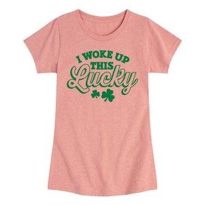 Girls' - Instant Message - St. Patrick's Day I Woke Up This Lucky Fitted Short Sleeve Graphic T-Shirt - 1 of 4