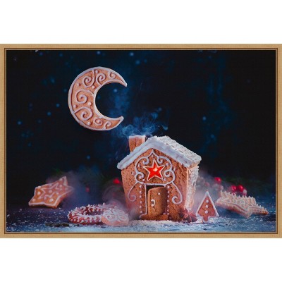 23" x 16" Winter Moon Gingerbread by Dina Belenko Framed Canvas Wall Art - Amanti Art