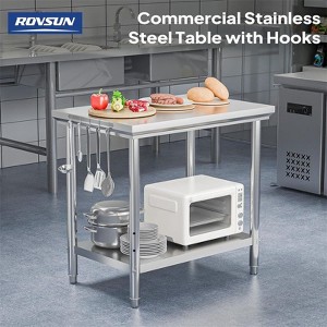 Winado 36 x 24 Inch Silver Stainless Steel Kitchen Prep Table With Hooks And Adjustable Undershelf - 1 of 4