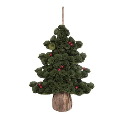 Transpac Wood Curl Rosette w/Red Berry Tree Decor Home Decorations Christmas