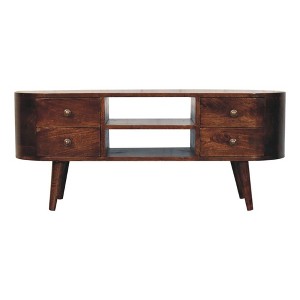 43" Solid Mango Wood TV Stand California Rounded Entertainment Unit with 4 Drawers, Nordic Legs, and Rounded Edges for Living Room and Bedroom - 1 of 4