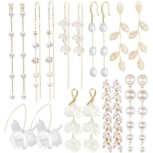 9 Pairs CZ Threader Earrings for Women, Sparkling Long Tassel Chain Drop Set, Wedding & Bridal Jewelry Gifts - 1 of 4