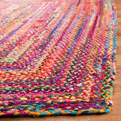 Handwoven Boho Chic Red Cotton 3' Square Braided Area Rug