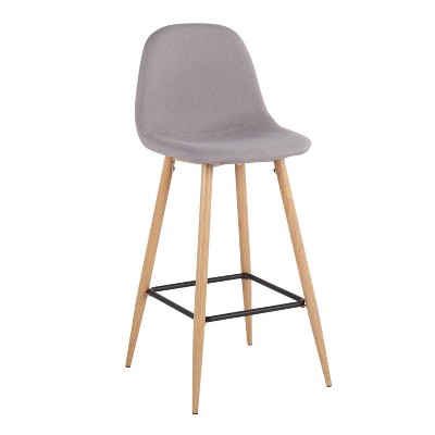 Natural Metal Light Grey Fabric Swivel Barstool Set