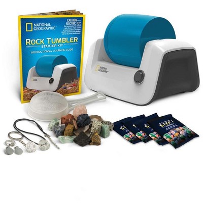 National Geographic Rock Tumbler Kit, 3lb Extra Large Capacity, 3lb Rough Gemstones, 4 Polishing Grits, Jewelry Fastenings, Educational Stem Science