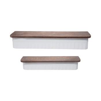 Set of 2 Distressed White Metal and Wood Hanging Wall Shelves - Foreside Home & Garden