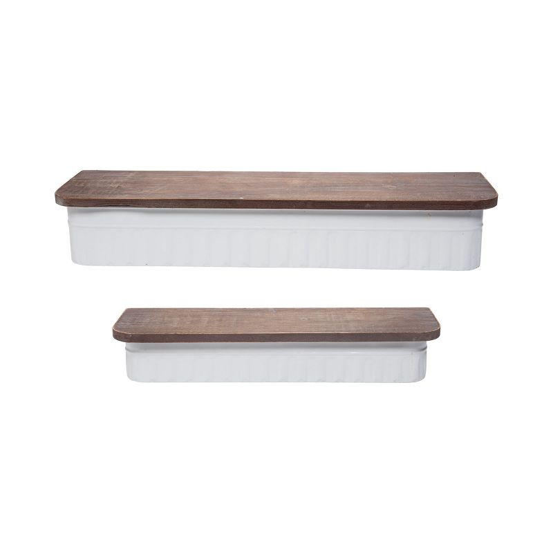 Set of 2 Distressed White Metal and Wood Hanging Wall Shelves - Foreside Home & Garden, 1 of 7