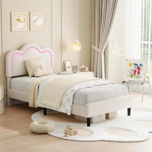 Twin Upholstered Smart LED Bed Frame with Adjustable Headboard and Removable Light Strip, Velvet Princess Platform Bed Frame, Wooden Slats Support - 1 of 4