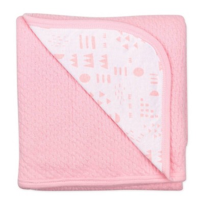 Image of Honest Baby Organic Cotton Reversible Mini-Quilted Receiving Blanket - Pattern Play White/Pink