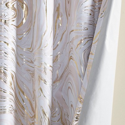Blush and Gold Marble Print Blackout Grommet Curtains
