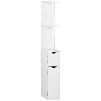 kleankin Tall Bathroom Storage Cabinet, Freestanding Linen Tower with 2 Open Shelves and 2 Door Cabinets, White