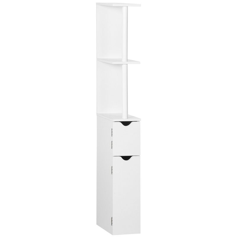 kleankin Tall Bathroom Storage Cabinet, Freestanding Linen Tower with 2 Open Shelves and 2 Door Cabinets, White, 1 of 7