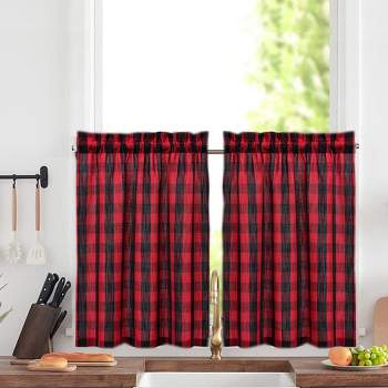 Yarn-Dyed Buffalo Gingham Kitchen Valance, Tier Curtains and Tie Up Curtains