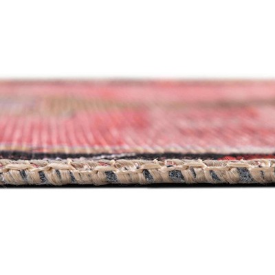 Pink and Brown Rectangular Chenille Easy Care Rug