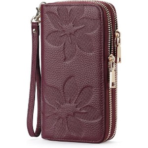 Hachikiko Women's Large Capacity RFID Blocking Double Zip Wristlet Wallet - Soft Glossy Pebble Leather Card Phone Holder Clutch - 1 of 4