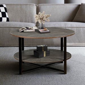 VYNXARIA 31.5x31.5x18.3 Round Coffee Table With 2-Tier Storage,Farmhouse Living Room Cocktail Table With Black Metal Leg,Easy Assembly - 1 of 4