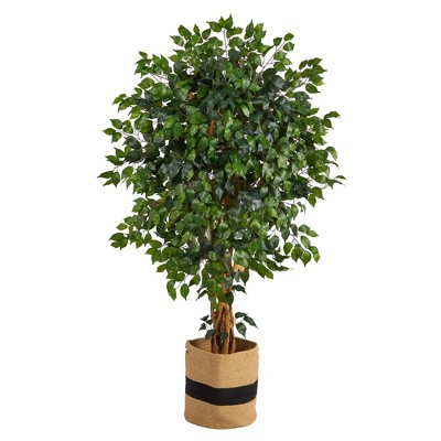 Nearly Natural 5.5-ft Palace Ficus Artificial Tree in Handmade Natural Cotton Planter