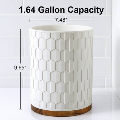 White Geometric Resin Wastebasket with Wood Base
