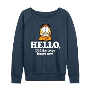 Women's - Garfield - Hello Go Home Now Lightweight French Terry Wide Neck Long Sleeve Shirt - 1 of 4