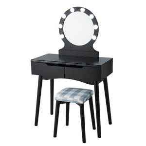 Tangkula Vanity Table Set w/ Lighted Makeup Dresser Mirror & Drawers Black - 1 of 4