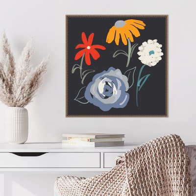 Flowers at Night Abstract Canvas Print with Bronze Frame