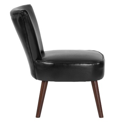 Black Leather Armless Reception Chair with Wood Legs