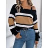Coolmee Women's Striped Print SweaterNeck Buckle Decor Sweater Casual Drop Shoulder Long Sleeve Pullover Knitwear Tops - 4 of 4