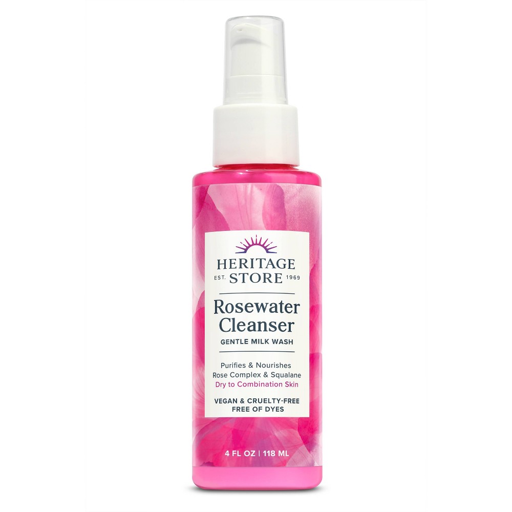 Heritage Store Rosewater Cleanser & Moisturizer - 4 fl oz (4 pack=2 cleansers & 2 moisturizers)