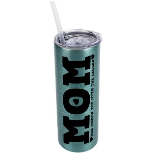Elanze Designs Turquoise Blue 20 Ounce Double Wall Stainless Steel Glitter Travel Tumbler With Sliding Lid And Straw, Mom The Woman The Myth The - 1 of 4
