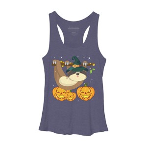 Women's Design By Humans Funny Witch Sloth With Jack O Lantern Halloween T-Shirt By thebeardstudio Racerback Tank Top - 1 of 3