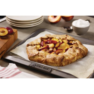 Gray Nonstick Carbon Steel Cookie Sheet with Silicone Grips, 14" x 16"