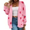 Coolmee Women's Plus Size Strawberry Print Casual Long Sleeve Open Front Knit Cardigan Sweater - 2 of 4