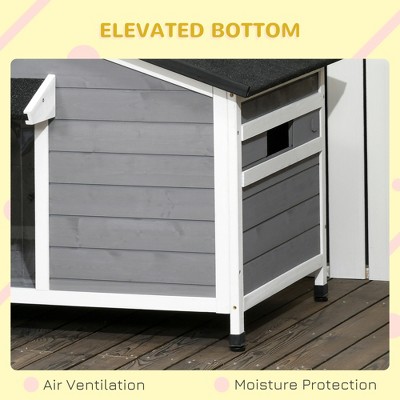 Gray Wooden Cabin Style Raised Dog House with Openable Roof