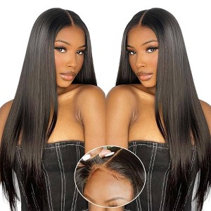 Jessie's Wig 18-38 Inch Straight Human Blended Hair Glueless Wig 5x5 Pre Cut Lace Natural Black 1 Pcs/Pack - 1 of 4