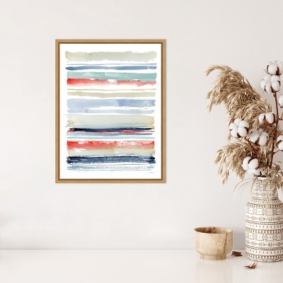 Modern Abstract Striped Canvas Wall Art with Maple Frame