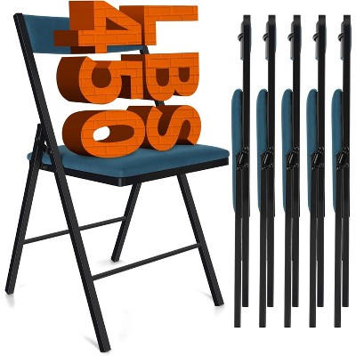 SUGIFT 6-Pack Black Padded Folding Chairs with Double Hinges, Blue