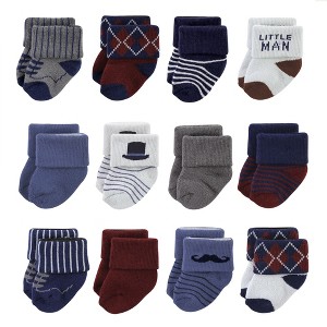 Hudson Baby Infant Boy Cotton Rich Newborn and Terry Socks, Gentleman 12-Pack - 1 of 4