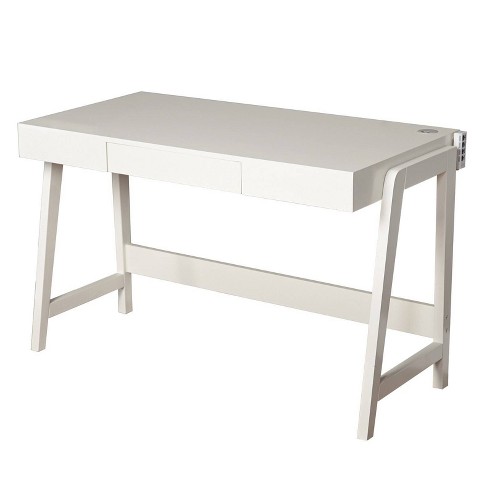 White parsons desk store with drawer