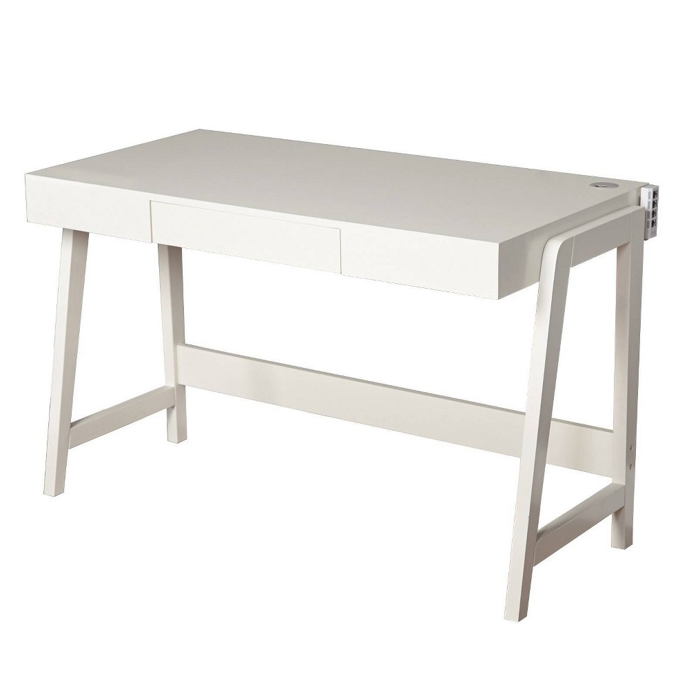 Photos - Office Desk Parsons Writing Desk with Drawer and USB Port White - Buylateral