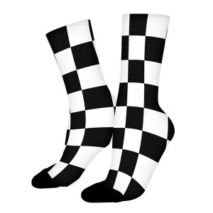 Black White Plaid Women Printed Crew Socks Funny Funky Socks Soft Polyester Novelty Gifts for Artists Men - 1 of 1