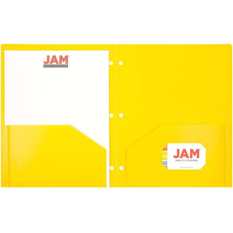 JAM 6pk Heavy Duty 3 Hole Punch 2 Pocket School Presentation Paper Folder Yellow, 4 of 11