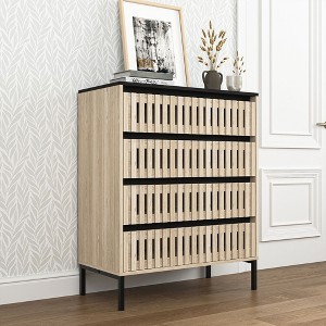 Resenkos Rustic Boho Wood Dresser for Bedroom with 4 Drawers, Hollow Design Storage Organizer Bedroom Furniture, Natural White - 1 of 4