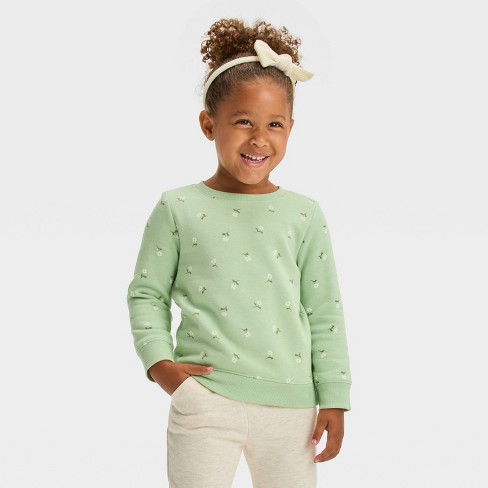 Toddler Girls Fleece Pullover Sweatshirt Cat Jack Green 5T