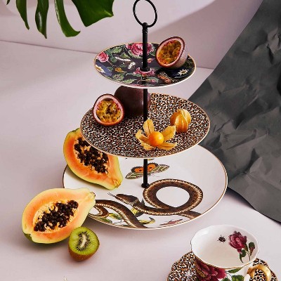 Creatures of Curiosity Ceramic 3-Tier Cake Stand with Floral and Animal Prints
