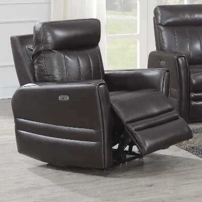 Coachella Transitional Brown Leather Recliner with Power Headrest