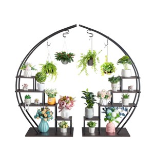 SEVOBAL 5 Tier 2pcs Metal Plant Stand Indoor Creative Half Moon Shape Ladder Flower Pot Stand Rack for Home Hanging Shelf Flower Stand Ladder - 1 of 4