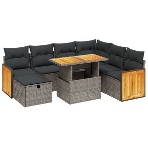 vidaXL 8 Piece Patio Sofa Set with Cushions Gray Poly Rattan - 1 of 4