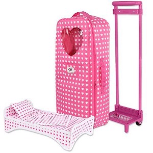 Pink Butterfly Closet Travel Carrier Trolley Doll Accessories with Bed
For 18" inch Dolls - 1 of 4